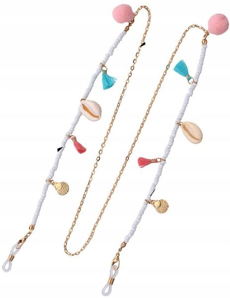 Elegancki Łańcuszek Do Okularów Muszla Pompon Boho zdjęcie 1