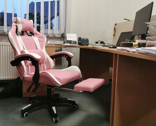 FOTEL GAMINGOWY GRACZA BIUROWY KOMPUTEROWY MASAŻ PODNÓŻEK KG104 RÓŻOWY na Arena.pl
