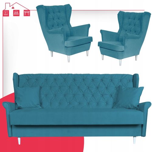 Zestaw mebli wypoczynkowych do salonu sofa 2 fotele NIEBIESKI na Arena.pl