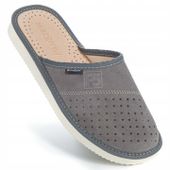 PanSzew KLASYCZNE Kapcie Męskie Domowe Pantofle SKÓRZANE Szare 40-46