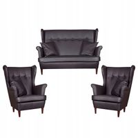 Zestaw wypoczynkowy mebli uszak Eko skóra sofa fotele skandynawskie