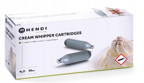NABOJE DO SYFONU DO BITEJ ŚMIETANY N2O HENDI 50 SZTUK PO 8G GAZU W KAŻDYM na Arena.pl