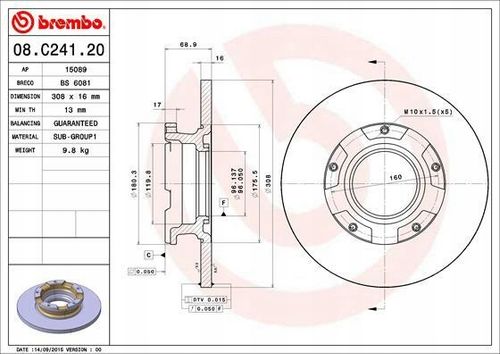 TARCZA HAM TYL 308X16 P ABS BREMBO na Arena.pl