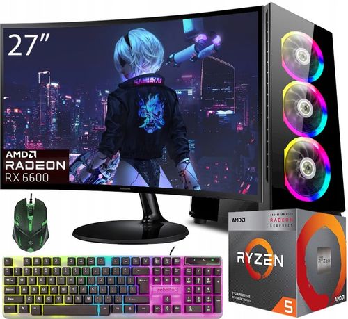 ZESTAW KOMPUTEROWY GAMINGOWY 27"100Hz Ryzen 5 3600 64GB DDR4 RX 6600 8GB na Arena.pl