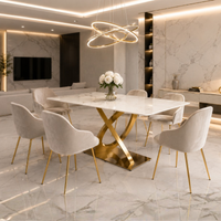 Stół glamour prostokątny złoty z marmurowym blatem złoty 180x90 PREMIUM