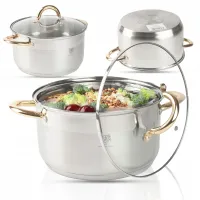 GARNEK Z SZKLANĄ POKRYWKĄ SOLID GOLD 5L STAL NIERDZEWNA INDUKCJA GAZ