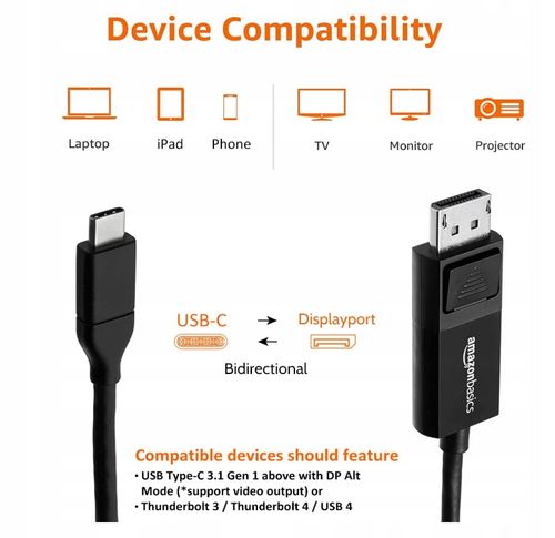 Amazon Basics Bi-Directional USB-C to DisplayPort Cable na Arena.pl