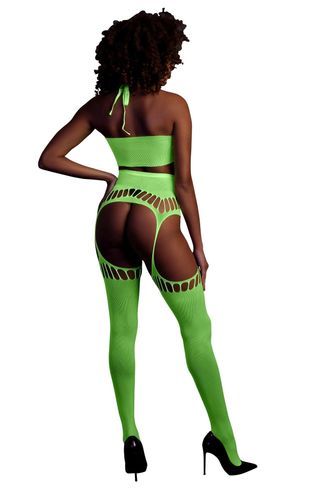 two piece with crop top and stockings - green - xs/xl na Arena.pl
