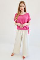 Beżowe Lejące Wiązane Spodnie Damskie UNI