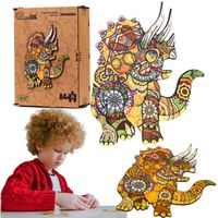 puzzle drewniane układanka triceratops dinozaur kolorowy zestaw