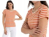 Damska Koszulka T-shirt Bawełniana w Paski Klasyczna POMARAŃCZOWA MORAJ XXL