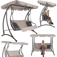 Huśtawka ogrodowa 3-osobowa z ruchomym daszkiem, materacem i poduszkami beżowa