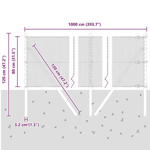 Ogrodzenie z słupkami Srebrny 0.8 x 10 m Stal pokryta PCV na Arena.pl