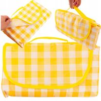 DUŻY KOC PIKNIKOWY TURYSTYCZNY PLAŻOWY WODOODPORNY MATA PIKNIK ŻÓŁTA KRATA