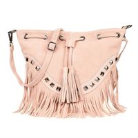 VERA PELLE torebka zamszowa listonoszka boho z ćwiekami V418 j.różowa