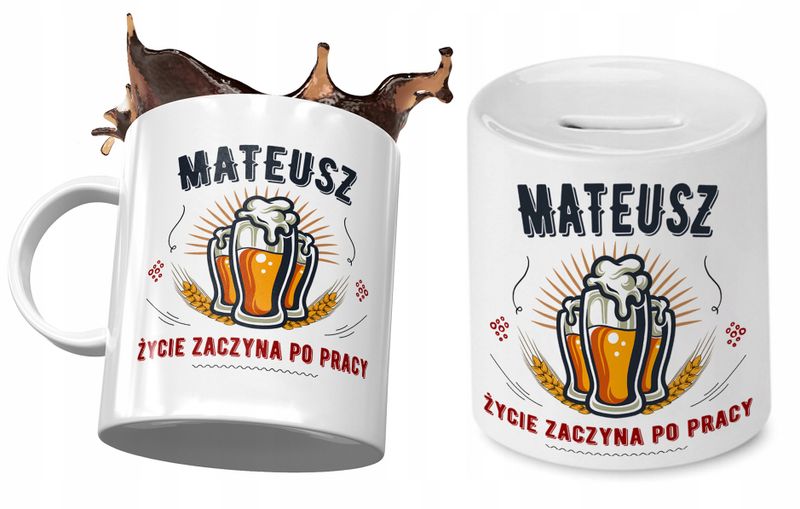 Dla Mateusza Zestaw Kubek + Skarbonka Na Prezent Z Nadrukiem Ze Zdjęciem zdjęcie 1