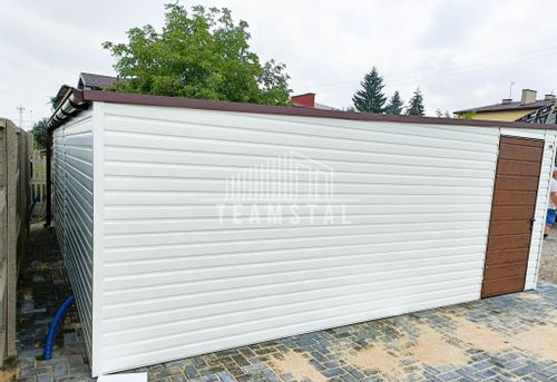 GARAŻ BLASZANY 6m x 6m poziom spad tył 2x Brama drzwi TS252 na Arena.pl