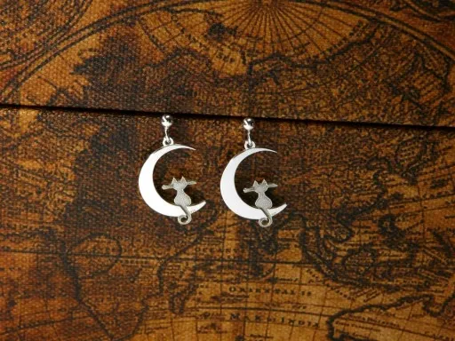 Kot kotek na księżycu srebrny komplet biżuterii kulkowy srebro 925 zdjęcie 9