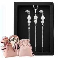 Komplet biżuterii srebrnej 925 z perłami na prezent wiszące kolczyki srebro