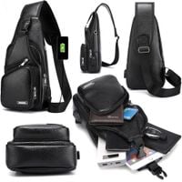 Elegancka nerka pojemna saszetka na ramię torba plecak ekoskóra usb czarna