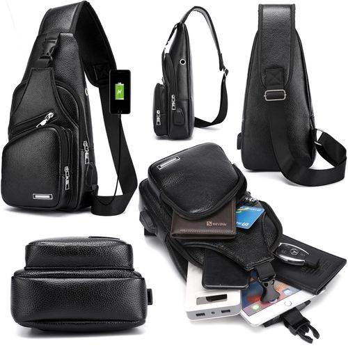 Elegancka nerka pojemna saszetka na ramię torba plecak ekoskóra usb czarna na Arena.pl