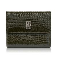 portfel damski skórzany mały ciemnozielony croco z ochroną rfid