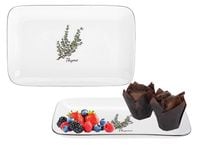 Półmisek porcelanowy prostokątny 30 cm mleczna biel nadruk gałązka tymianku
