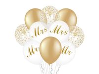 Zestaw balonów ślubnych Mr & Mrs, biało złoty, 12 cali, 10 szt. [balony na