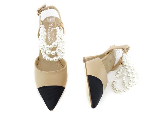 Niskie szpilki beżowe z perełkami 39 na Arena.pl