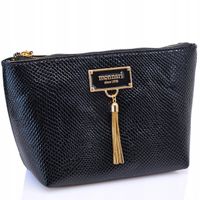 Monnari - kosmetyczka ze zdobieniem czarny drobny krokodyl lakier CSM0160