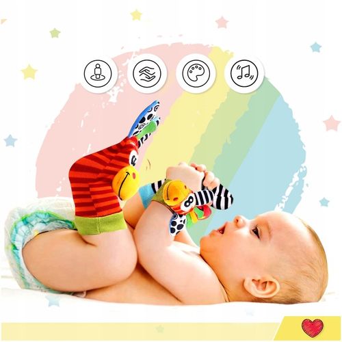 4x SKARPETKI + OPASKI 3D GRZECHOTKI SOZZY ZABAWKA SENSORYCZNA DLA NIEMOWLĄT na Arena.pl