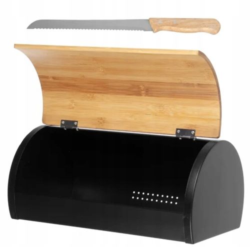 PRAKTYCZNY FUNKCJONALNY POJEMNY CHLEBAK NA PIECZYWO CZARNY/ BAMBUS +NÓŻ na Arena.pl