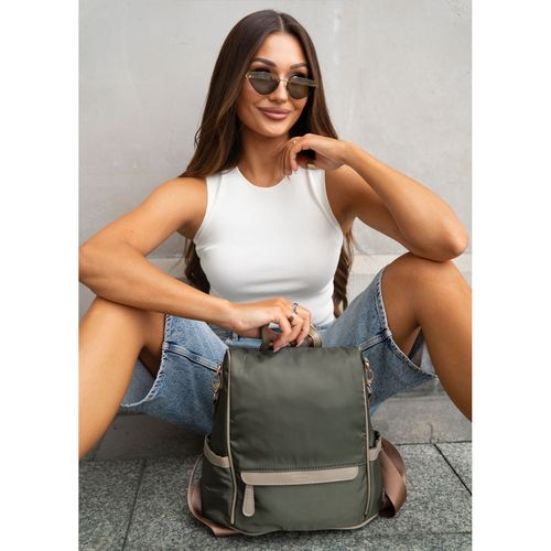 zielony, miejski plecak damski z nylonu i skóry ekologicznej z doczepianym na Arena.pl