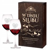 ŚLUB SKRZYNKA NA WINO KIELISZKI Z GRAWEREM PREZENT ŚLUBNY DLA MŁODEJ PARY