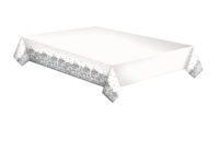 Obrus papierowy biały w srebrne zdobienia, 120x180 cm