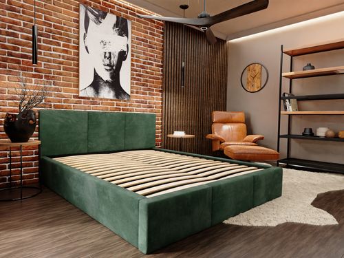 ŁÓŻKO TAPICEROWANE 140x200 ŁÓŻKO PODWÓJNE Z POJEMNIKIEM BUTELKOWA ZIELEŃ na Arena.pl