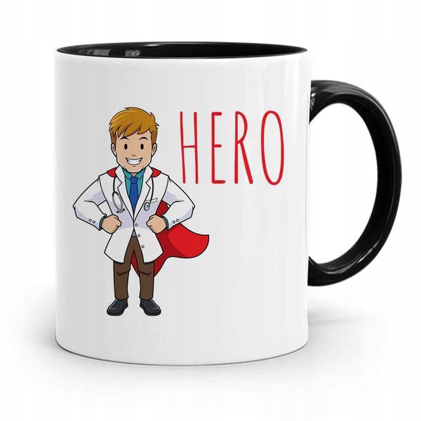 Kubek Czarny Dla Doktora Lekarza Medyka Hero Z Nadrukiem Ze Zdjęciem zdjęcie 1