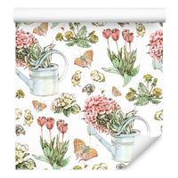 Tapeta kwiaty w konewce motyle piwonie do jadalni