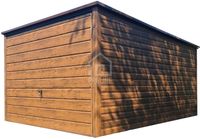 Garaż blaszany 3x4 Brama uchylna drewnopodobny -Spad w tył PLG124