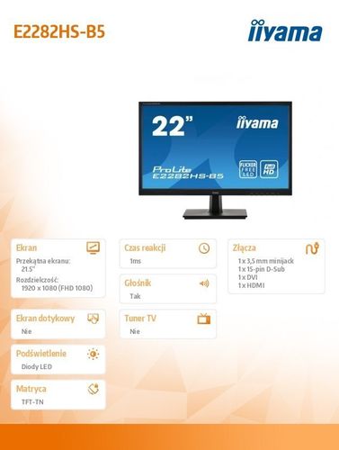 Monitor 21.5 cala E2282HS-B5 1ms,HDMI,DVI,VGA,FLICKER,SPEAKER na Arena.pl