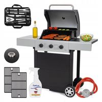 Grill gazowy ogrodowy żeliwny ruszt 7,2kW 3 palniki pokrywa BlackFlame