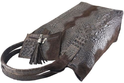 Modny worek skórzany - CROCO - Szary na Arena.pl