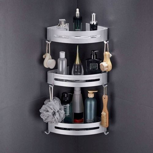 PÓŁKA ŁAZIENKOWA POD PRYSZNIC NAROŻNA SREBRNA ŚCIENNA PRYSZNICOWA KPL 2szt na Arena.pl