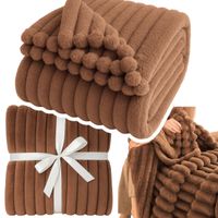 MIĘKKI KOC NARZUTA NA ŁÓŻKO WYTŁACZANE PASKI SHERPA CIEPŁY 160X220 GRUBY DWUSTR