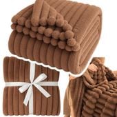 MIĘKKI KOC NARZUTA NA ŁÓŻKO WYTŁACZANE PASKI SHERPA CIEPŁY 160X220 GRUBY DWUSTR