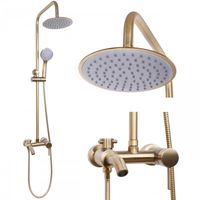 Bateria prysznicowa z deszczownicą natynkowy z wylewką złoto szczotkowane