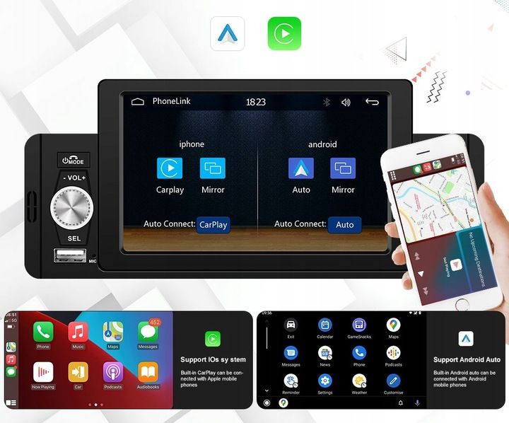 RADIO SAMOCHODOWE 1 DIN USB DOTYKOWE ANDROID AUTO CARPLAY MIRROR LINK zdjęcie 11
