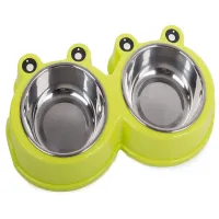Podwójna miska dla psa lub kota metalowa 2x300ml pojemności zielona