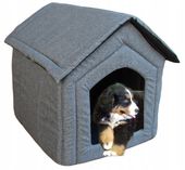 BUDKA Z MATERIAŁU psa kota SKŁADANY DOMEK duża buda szara kojec len XXL R.4