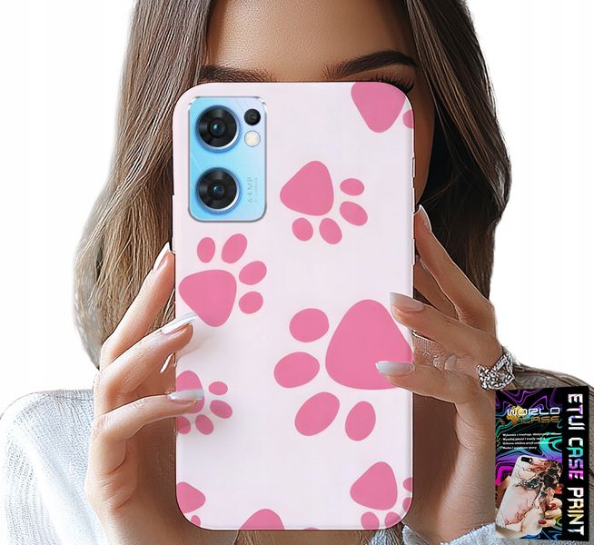 ETUI DO OPPO RENO7 5G - RÓŻOWE PSIE ŁAPKI, PLECKI, OBUDOWA CASE zdjęcie 1